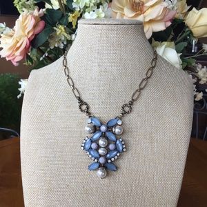 Graziano Statement Runway Necklace Rhinestone Faux Pearl